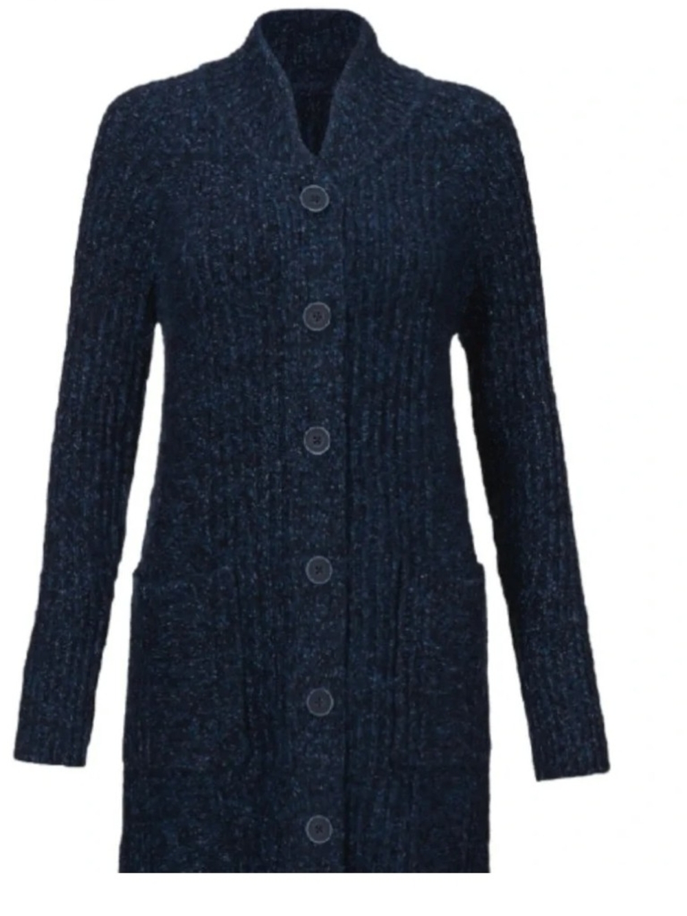 CAbi Navy Ribbed Long Button Cardigan